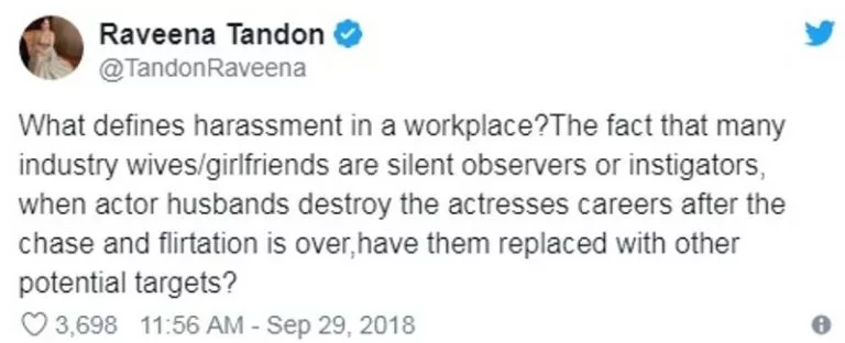 Raveena Tandons Tweet On MeToo Movement 768x312 1